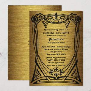 Geburtstagsparty, Gatsby-Stil, Gold, schwarz, Mono Einladung