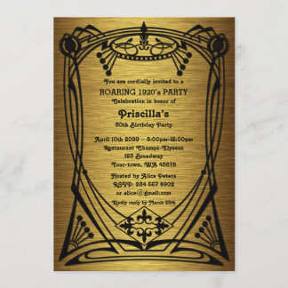 Geburtstagsparty, Gatsby-Stil, Gold, schwarz, Mono Einladung