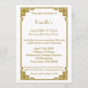 Geburtstagsparty, Gatsby Stil, weiß & gold Einladung