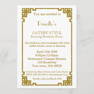 Geburtstagsparty, Gatsby Stil, weiß & gold Einladung