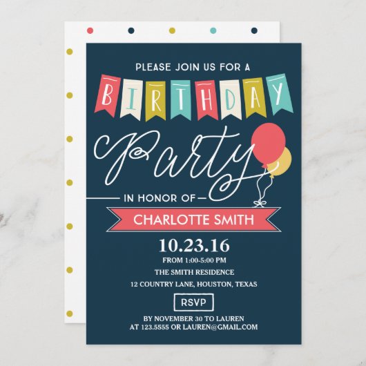 Geburtstagsparty | Geburtstag Einladung (Vorne/Hinten)