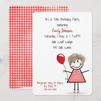 Geburtstagsparty Girl mit Red Balloon Einladung