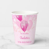Geburtstagsparty Girl Rosa Glitzer Ballons Pappbecher (Rückseite)