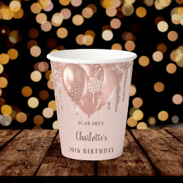 Geburtstagsparty Girl Rose Gold Glitzer Ballons Pappbecher