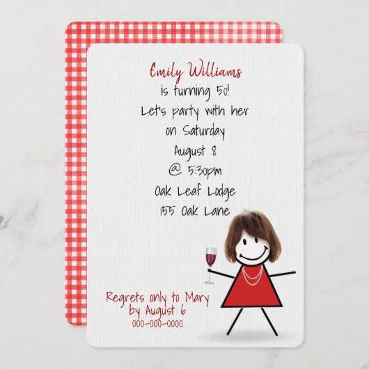 Geburtstagsparty Girl with Wine Einladung (Vorne/Hinten)