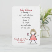 Geburtstagsparty Girl with Wine Einladung (Stehend Vorderseite)