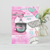 Geburtstagsparty Girly Kochen Einladung (Stehend Vorderseite)