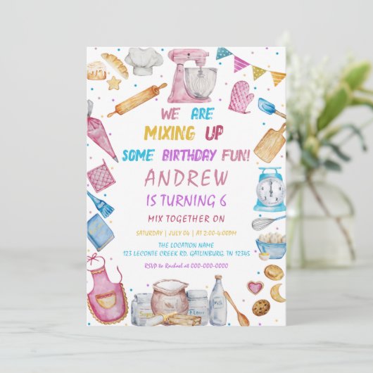 Geburtstagsparty Girly Kochen Einladung (Stehend Vorderseite)