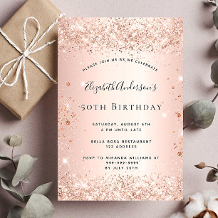 Geburtstagsparty Glitzer Rose Goldmetall Funkeln Einladungspostkarte