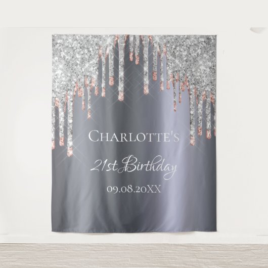 Geburtstagsparty Glitzer Silberrosa Rosengoldvergl Wandteppich (Vorderseite)