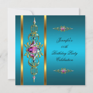 Geburtstagsparty Gold Aquamarin Lilac Pink Image Einladung