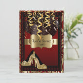 Geburtstagsparty | Gold High Heels Leopard Einladung (Stehend Vorderseite)