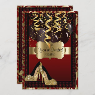 Geburtstagsparty Gold High Heels Leopard Einladung