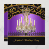 Geburtstagsparty Gold Lila Black Cronier Einladung (Vorne/Hinten)
