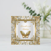 Geburtstagsparty Gold White Butterfly Image Einladung (Stehend Vorderseite)