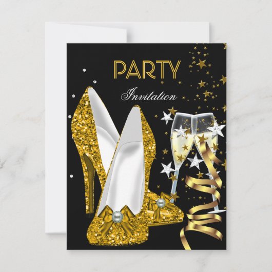 Geburtstagsparty Gold Yellow Shoes Einladung (Vorderseite)