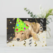 Geburtstagsparty Golden Retriever Einladung (Stehend Vorderseite)
