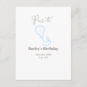 Geburtstagsparty grau blaue Ballon Kritzel Name Postkarte