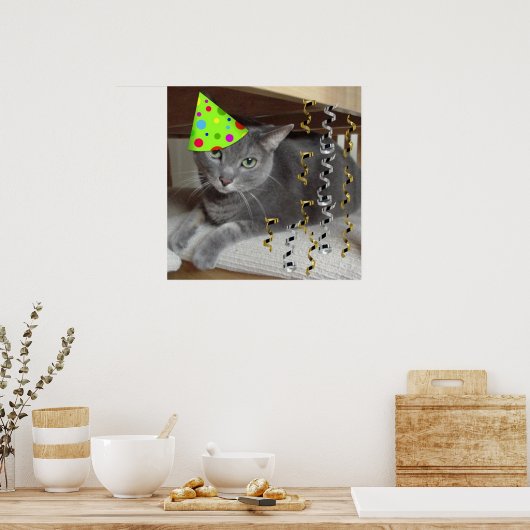Geburtstagsparty Gray Cat Poster (Küche)