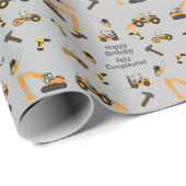 Geburtstagsparty "Gray Construction" zu zweisprach Geschenkpapier (Rolleneckpunkt)