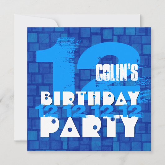 Geburtstagsparty Grunge BLUE Z12B Einladung (Vorderseite)