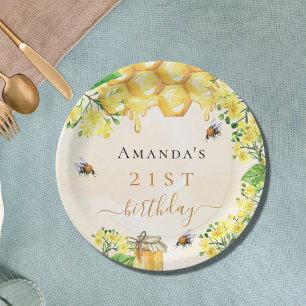Geburtstagsparty Hummeln Honig gelbe Blüten Pappteller