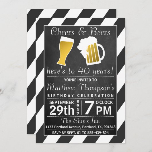 Geburtstagsparty im Chalkboard Cheers & Beers Einladung (Vorne/Hinten)