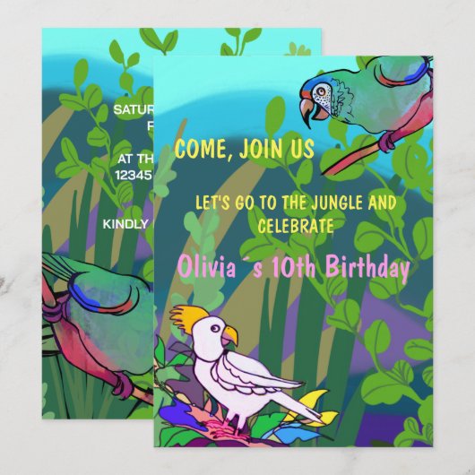Geburtstagsparty im Dschungel Einladung (Vorne/Hinten)