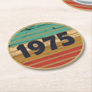 Geburtstagsparty im Stil des Jahrgangs 1975 Runder Pappuntersetzer