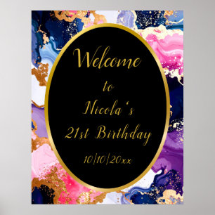 Geburtstagsparty in Rosa, Navy Blue und Gold Tinte Poster