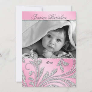 Geburtstagsparty Invite Baby Glitzer Blätter Rosa Einladung