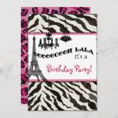 Geburtstagsparty Invite, Zebra, Eiffelturm Einladung (Vorne/Hinten)