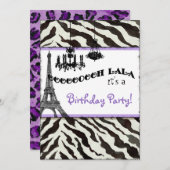 Geburtstagsparty Invite, Zebra, Eiffelturm Einladung (Vorne/Hinten)