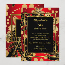 Geburtstagsparty jedes Alters Gold Red Flor Einladung