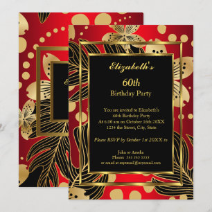 Geburtstagsparty jedes Alters Gold Red Flor Einladung