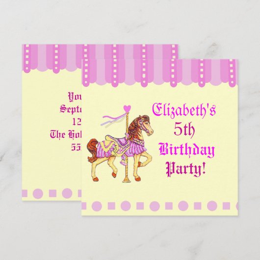 Geburtstagsparty Karussell Pferd Einladung (Vorne/Hinten)