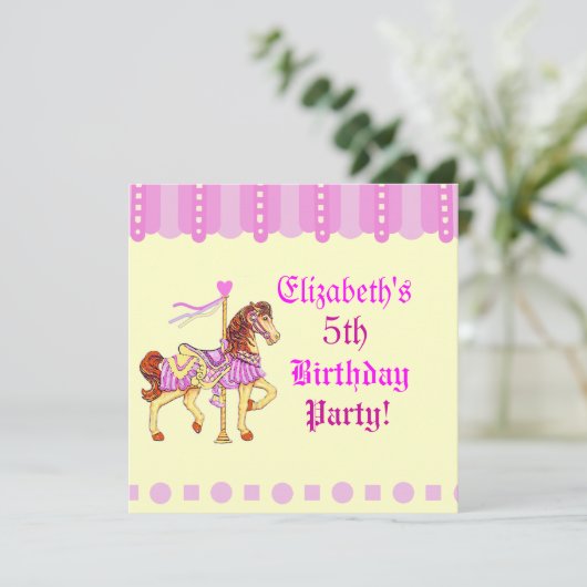 Geburtstagsparty Karussell Pferd Einladung (Stehend Vorderseite)