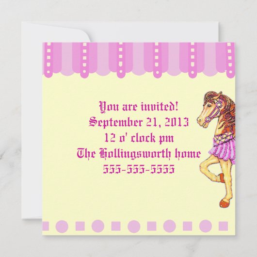 Geburtstagsparty Karussell Pferd Einladung (Rückseite)