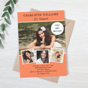 Geburtstagsparty Korallenkoralle Foto Collage Luxu Einladung