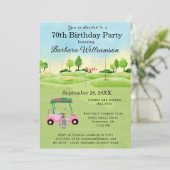 Geburtstagsparty Lady Golfer Themeneinladung Einladung (Stehend Vorderseite)