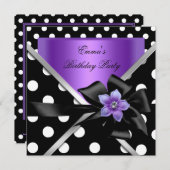 Geburtstagsparty Lila Black Polka Dots Einladung (Vorne/Hinten)