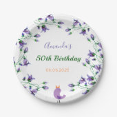 Geburtstagsparty lila Blumen bläulich weiß Pappteller (Vorderseite)
