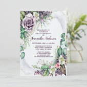 Geburtstagsparty Lila Blumenblätterelegante Elegan Einladung (Stehend Vorderseite)