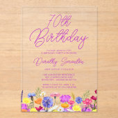 Geburtstagsparty Lila Boho Wildblume Acryleinladungen (Vorderseite)