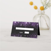 Geburtstagsparty lila Glitzer Staub Platzkarte (Vorderseite)
