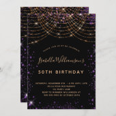 Geburtstagsparty lila Gold Glitzer Staub Einladung (Vorne/Hinten)