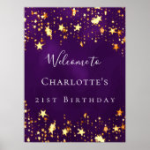 Geburtstagsparty lila Goldstars willkommen Poster (Vorne)