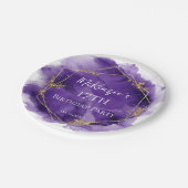 Geburtstagsparty lila Lavendel und Goldwasser Pappteller (Schrägansicht)