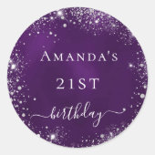 Geburtstagsparty lila Silbername Glitzer Runder Aufkleber (Vorderseite)