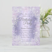 Geburtstagsparty Lila Silver Winter Wonderland Einladung (Stehend Vorderseite)